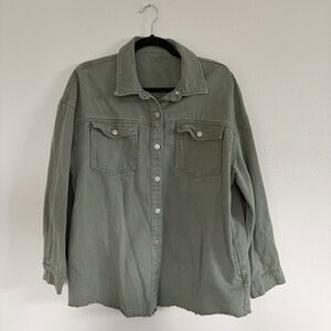 Green Button-Up Denim Shirt Jacket